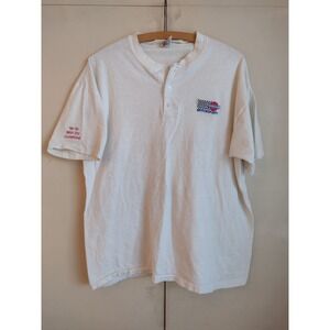 Vtg Nissan Motorsports Shirt L Embroidered Henley Single Stitch 80s 90s IMSA GTP